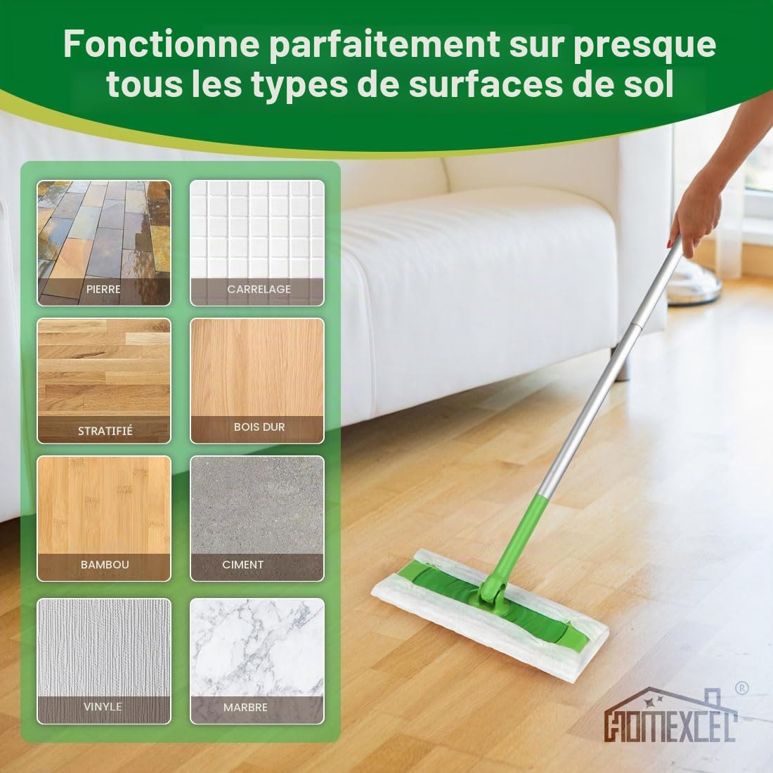 HOMEXCEL Chiffons de balayage secs compatibles avec Swiffer Sweeper, recharges de plumeau jetables pour le nettoyage du sol, 64 recharges de 20,3 x 26,4 cm - Balai non inclus