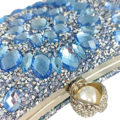 Image of Boutique De FGG Mini Pearl Clasp Crystal Clutch Purses for Women, Evening Bags Wedding Handbag, Party Rhinestone Clutch Bag