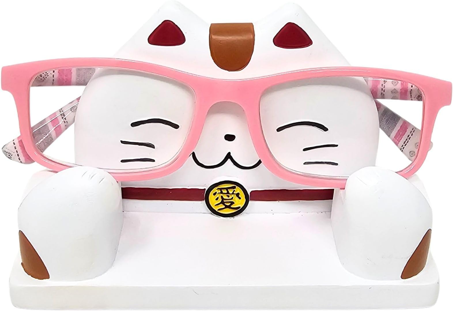 JewelryNanny Maneki Neko Lucky Cat Eyeglass Holder Stand – Cute Animal Glasses Organizer for Reading & Computer Glasses, Decorative Desk & Bedside Display, Gift for Adults & Teens (12+)