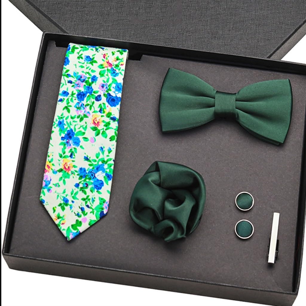 Cotton Floral Tie Box Set Men's Gentleman's Textured Tie Handbag 6-Piece Gift Box(C)