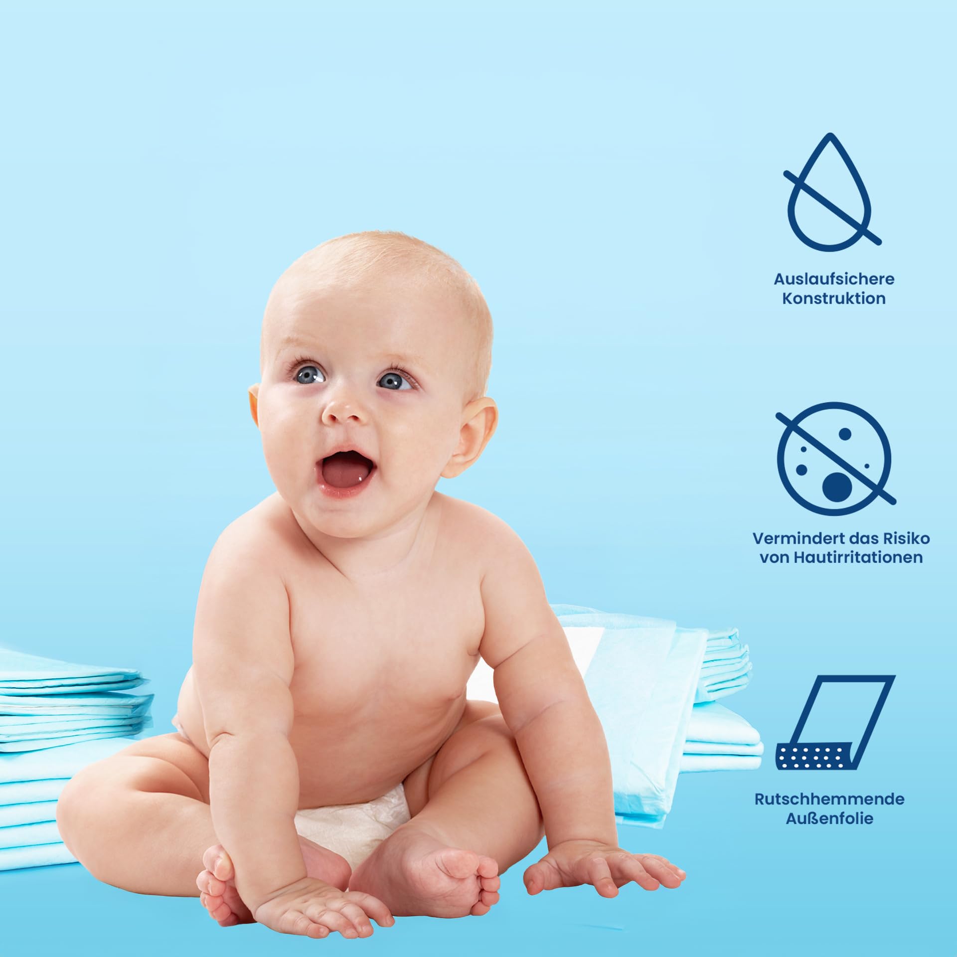 A&G-heute 200 Stück 40 x 60 cm 6-lagig Zellstoff Krankenunterlagen Saugleistung 235 ml Blau | Baby PIPI Matte Wickelauflage | Inkontinenzunterlagen Einmal-Unterlagen | Puppy Pads Trainingspads Hunde