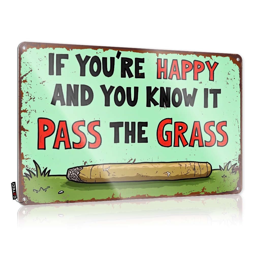 Fzfn Colour Backyard Bar Decor, Decor Camping Accessory Pass The Grass If You're Happy! | Rustic Weathered Wall Art(30X40cm)
