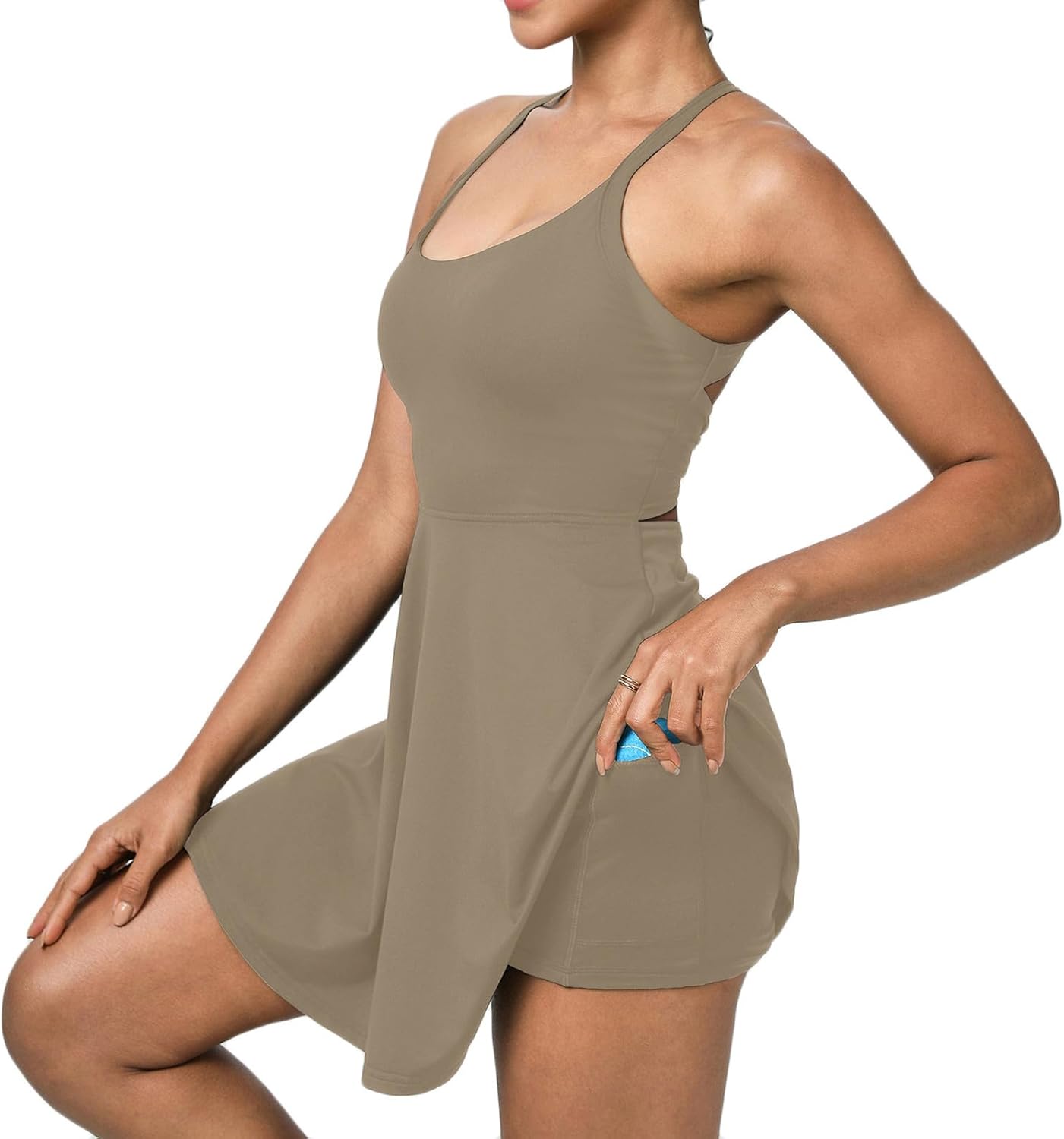 Womens Workout Tennis Dress with Built in Shorts - Athletic Golf Dresses Activewear Exercise Tank Dresses
