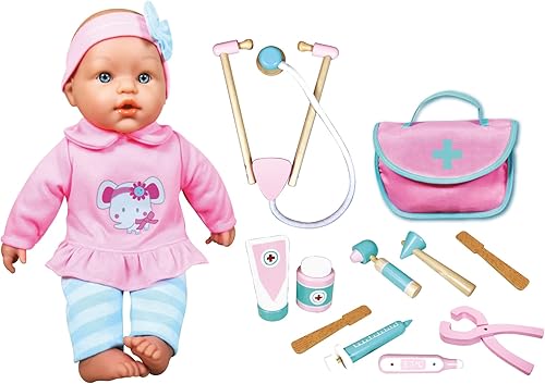 Lissi Set de muñeca bebé y médico de 14" - Accesorios de madera