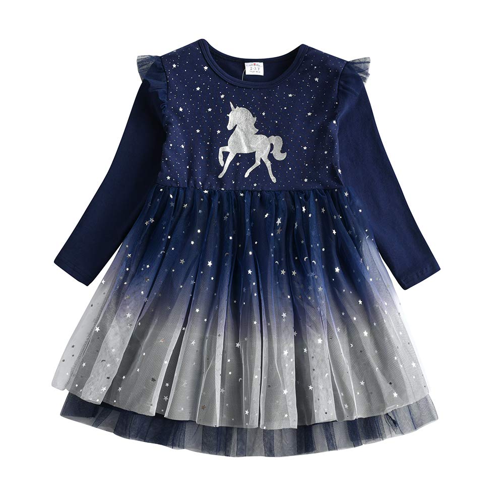 DXTON Vestidos para Niñas Vestido Patrón de Unicornio Vestido Princesa Fiesta Ropa de Niña 2-8 Años