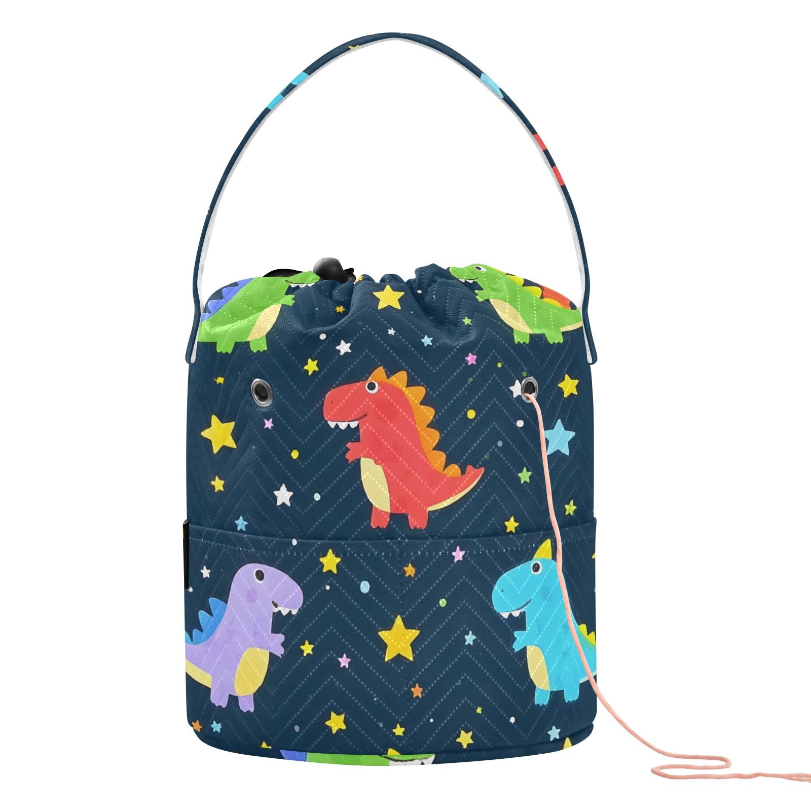 Yarn Storage Bag Small Crochet Bag Knitting Bag Organizer Dinosaur Stars Cute Yarn Bags for Crocheting Basket