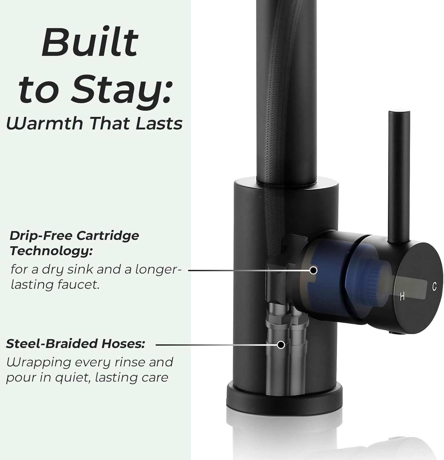 Kitchen Faucet with Pull Down Sprayer, Matte Black Kitchen Sink Faucet for RV, Laundry, Bar, Farmhouse, High Arc Stainless Steel Pull Out Single Handle Kitchen Faucet