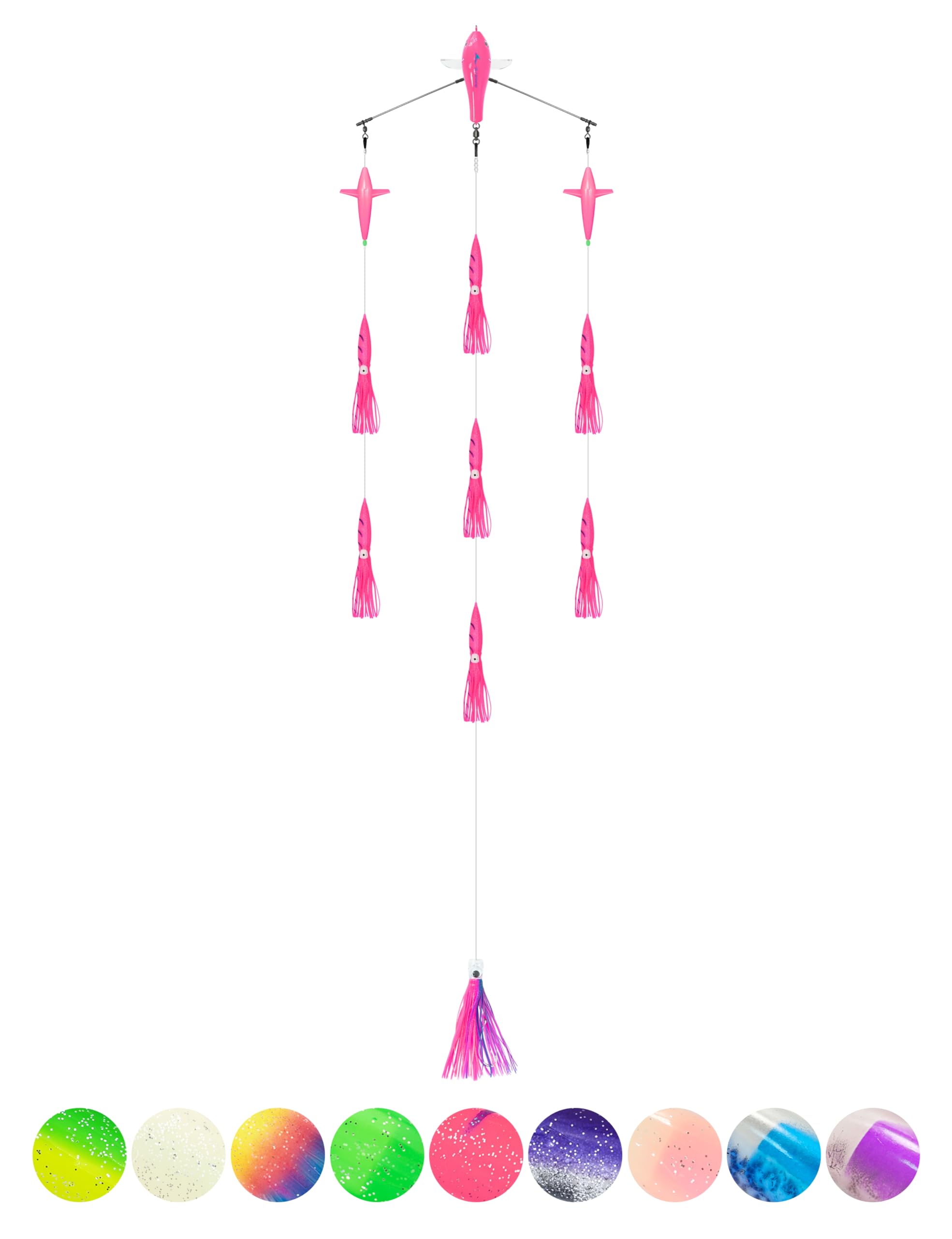 BLUEWING 18in Upgraded Fishing Spreader Bar Canyon with 9in Floating Squids, Trolling Birds, Big Game Trolling Lure and 316 Stainless Steel Rod for Wahoo Tuna Marlin Mahi Mahi, Pink โ image 1