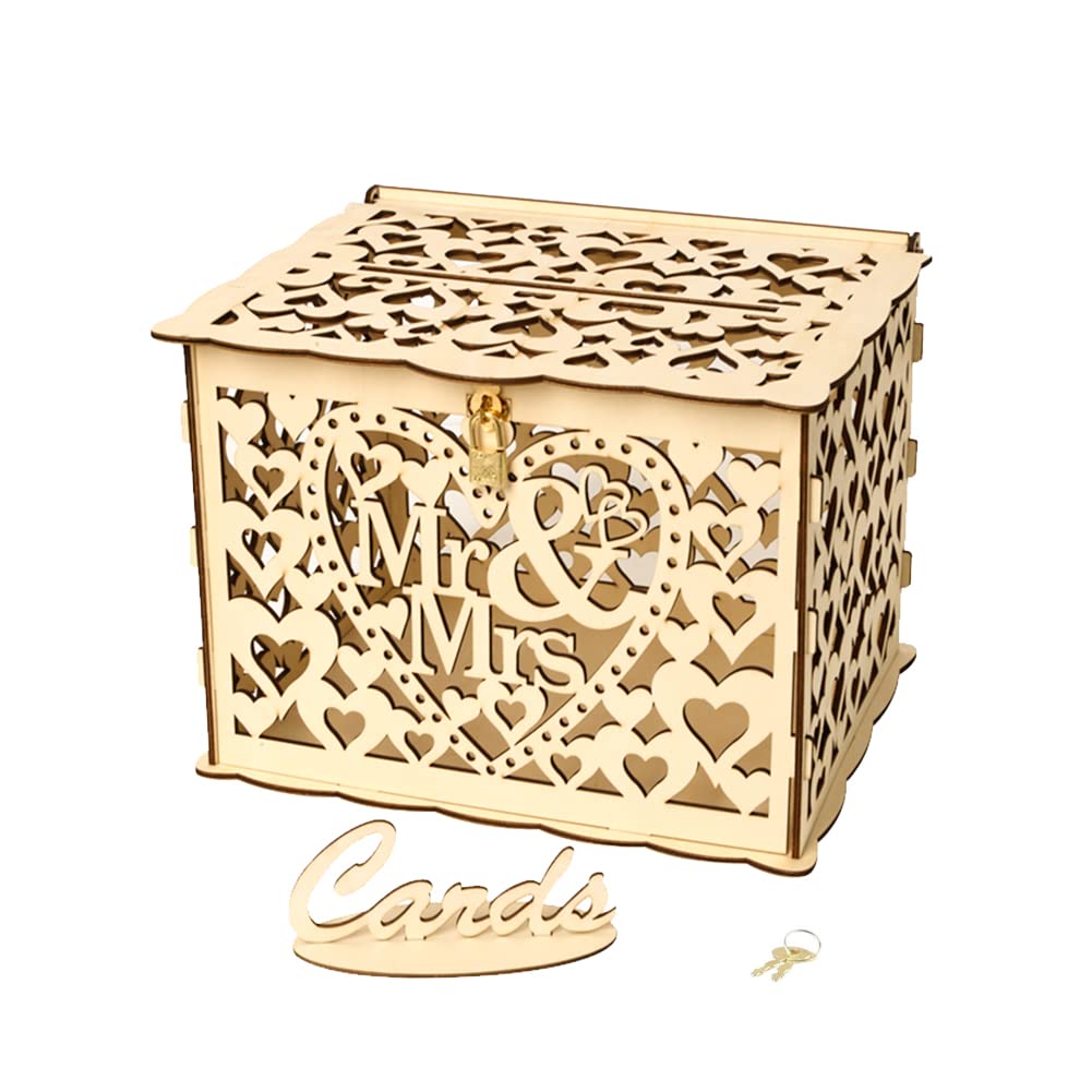 Scatola di Legno per Cartoline di Nozze Vintage con Coperchio Grande - Contenitore Regalo Mr & Mrs per Ricevimento Matrimonio e Anniversario