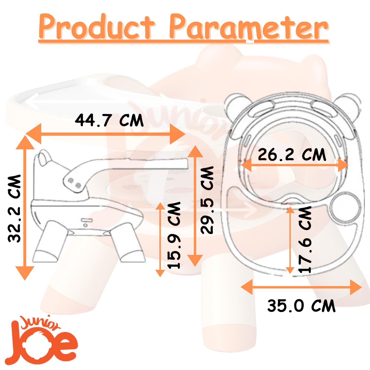 JUNIOR JOE 2 in 1 Feeding Chair & Booster Seat with Detachable Dining Food Tray and PU Cushion pad 4 Leg Dining Chair for Kids and Toddler (Orange-1-2 Year Old)