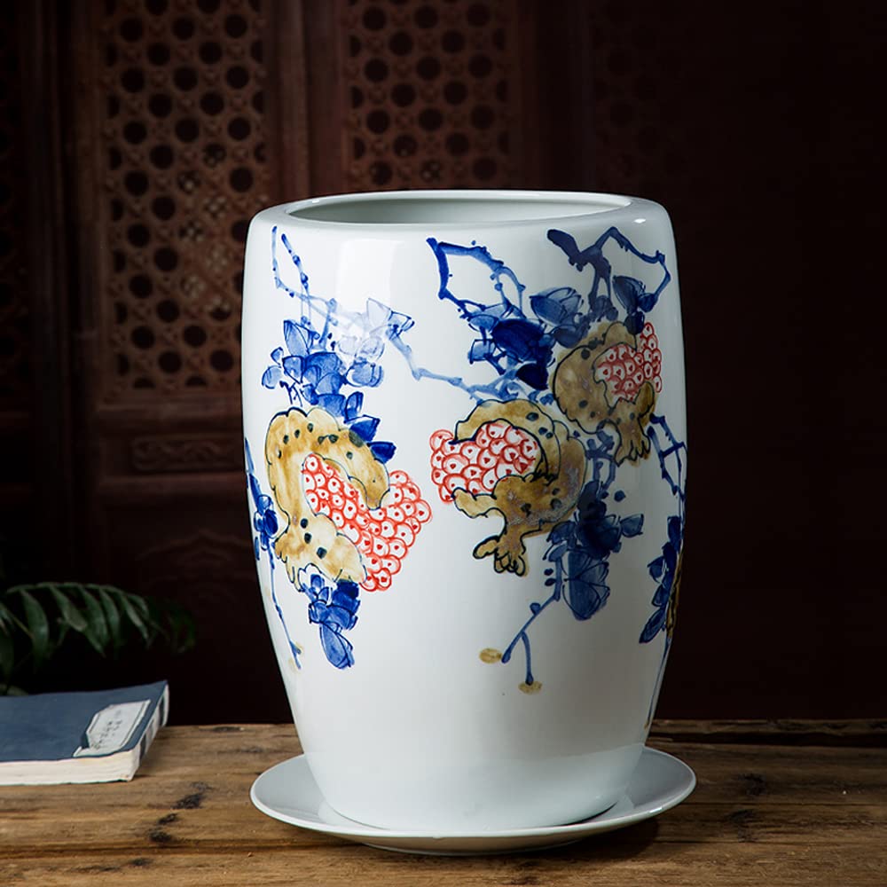 DFGHNBVC Jingdezhen Ceramic Planter Chinoiserie 15.7 X 11.8 Inch Blue And White Planter Ceramic Flower Pots Decorative With Drainage Hole,H