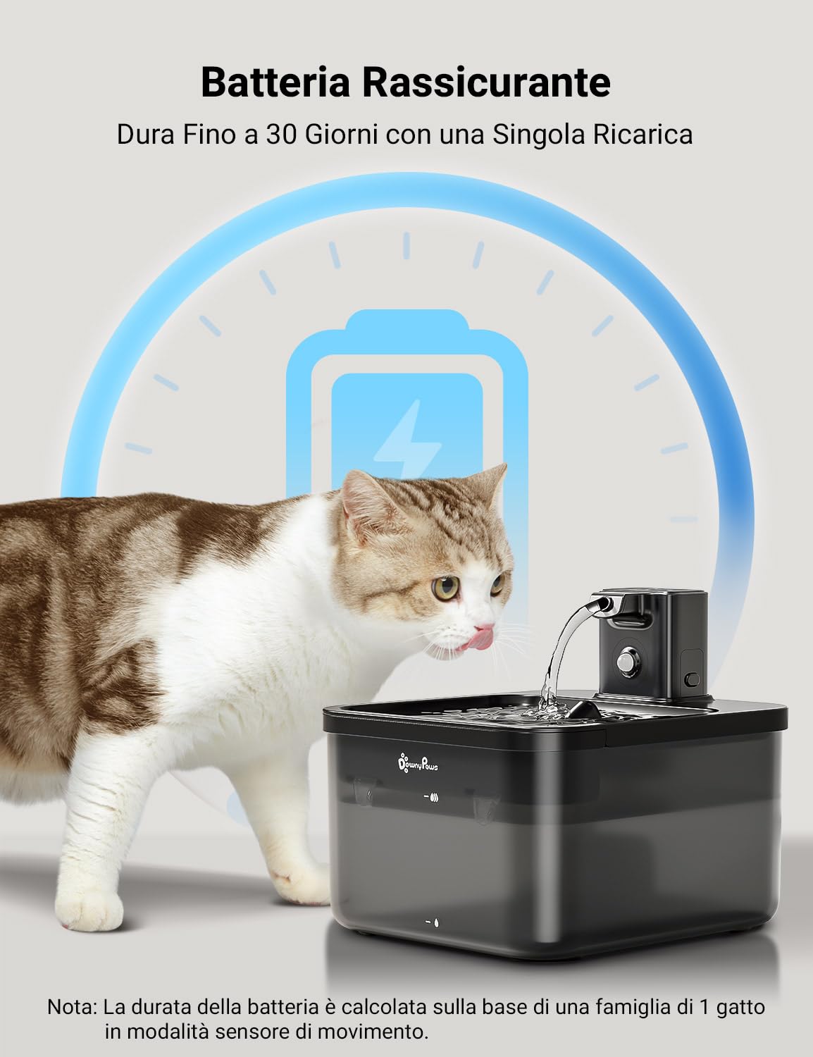 DownyPaws Fontanella per Gatti Senza Fili, 2,5L Fontana per Gatti con Sensore di Movimento, Ultra Silenziosa fontanella gatto con Batteria da Ricaricabile 4000mAh, Multi-Filtrazione, Nero