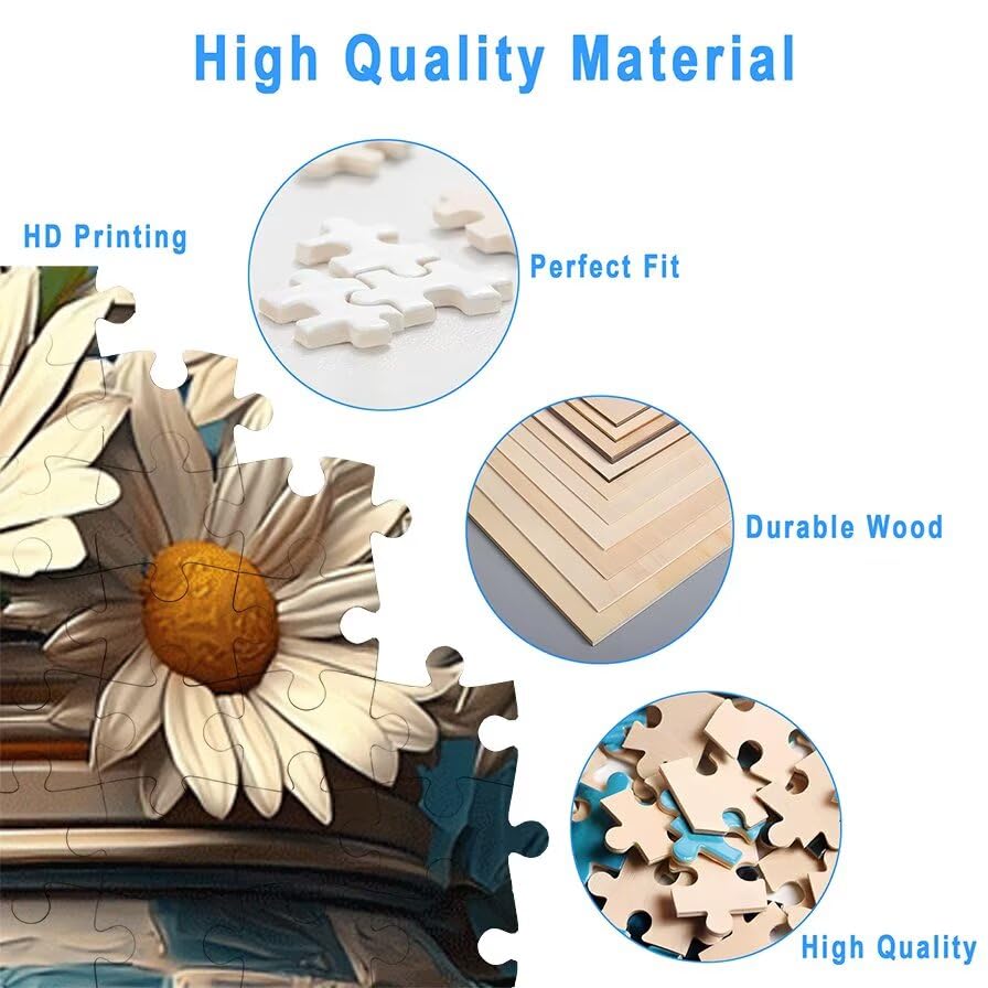 Puzzle 1000 sztuk butelki, drewniane puzzle stokrotki dla dorosłych, rozmiar: 75 x 50 cm, puzzle 1000 sztuk dla dorosłych, rodzinne gry edukacyjne, puzzle na prezent dla kobiet, wystrój domu, -7173