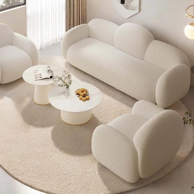 Image of LEGACY OF COMFORT Loeke 3-Piece Living Room Set 3 +1 +1 Sofa Set Cloud Shape Boucle Sofa for Living Room White