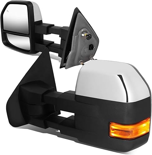 DNA Motoring TWM-054-T999-CH-AM - Espejos de remolque laterales calefactables con señal de giro LED+luz de charco compatible con F-150 04-14, lado