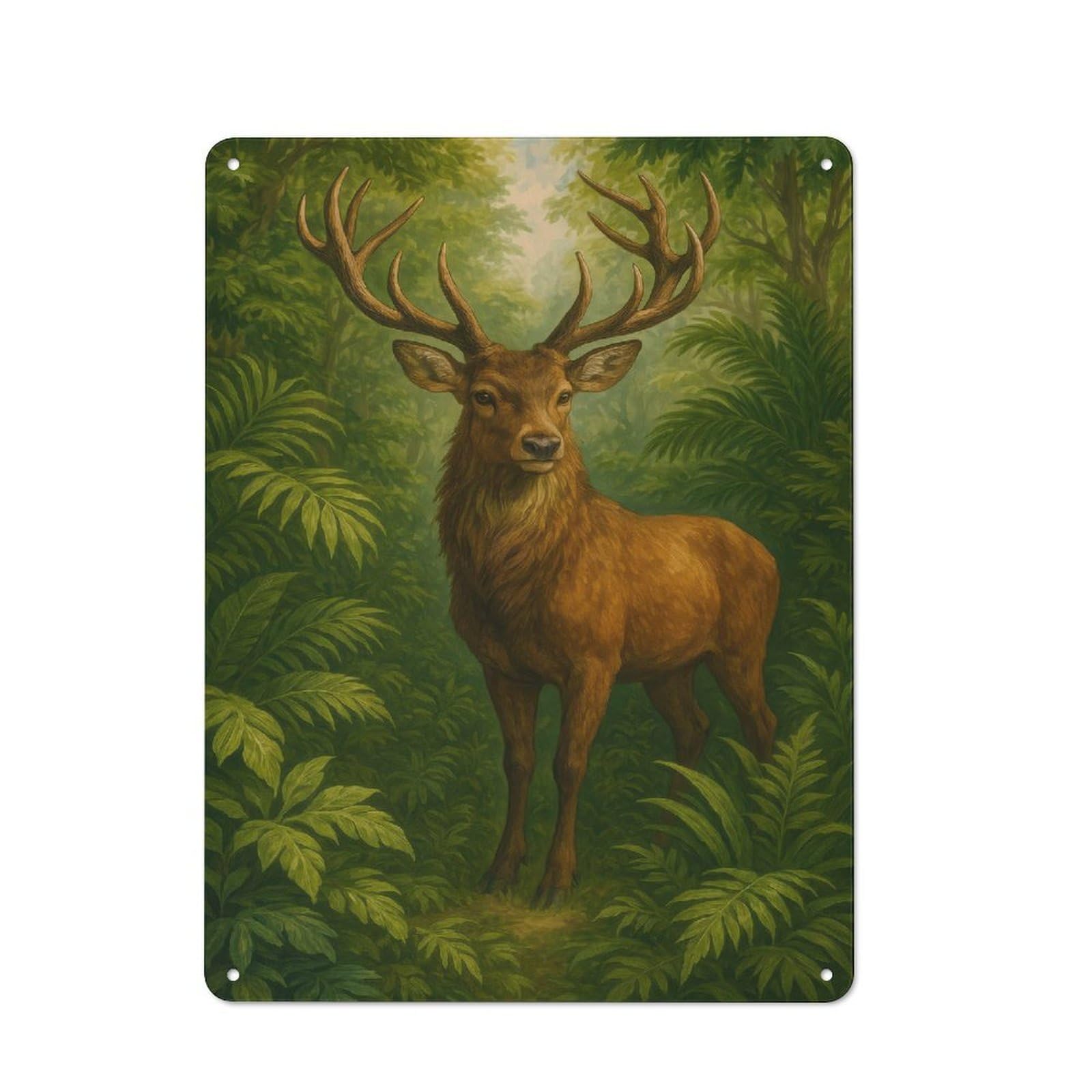Junmoney Style-9 Majestic Deer In Lush Forest Metal Wall Sign 40X30cm, Rustic Decor For Workshop Wall, For Vintage Wall Decor Fans, For Themed Room Decoration