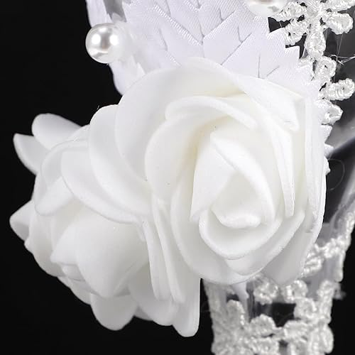 Miniatura 8 de Amosfun Juego de 2 copas de vino tinto con diseño de encaje para novia y novio, celebración, fiesta, cristalería