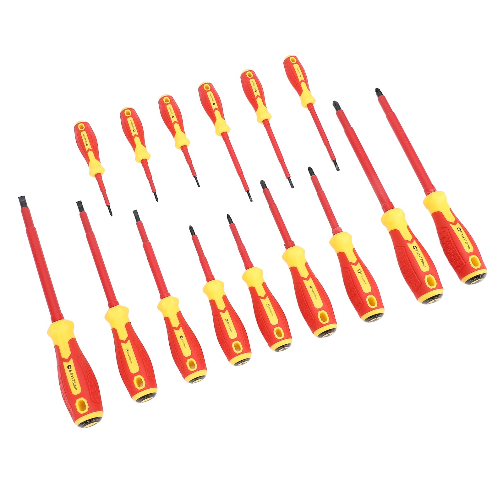 Juego de 15 destornilladores aislados para electricistas de 1000 V, juego profesional de destornilladores eléctricos con hojas de cromo-vanadio y mango ergonómico acolchado, ideal