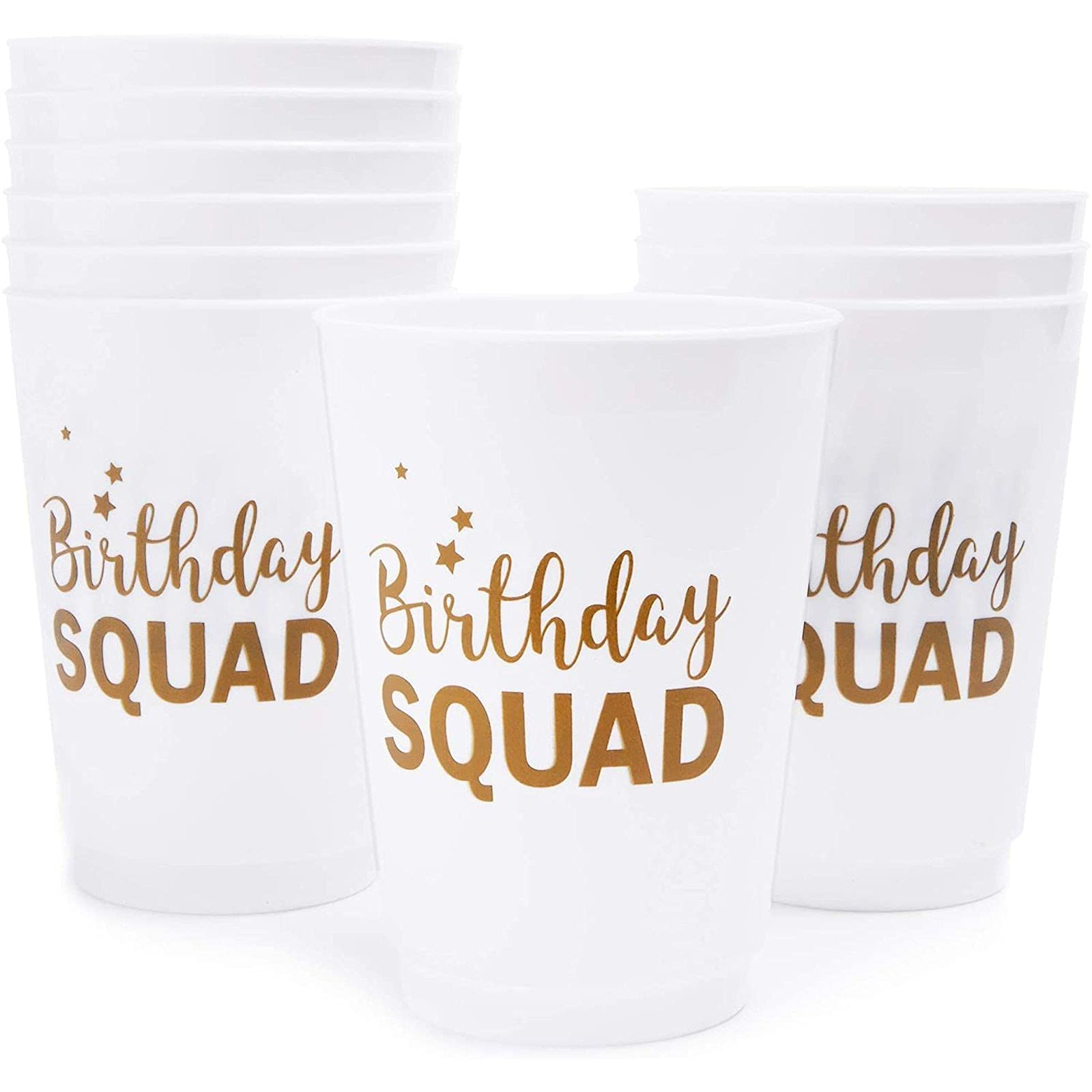 BLUE PANDA16 Pack Reusable Happy Birthday Party Cups for Women, Birthday Squad Plastic Tumblers for Adults (White, 16 oz)