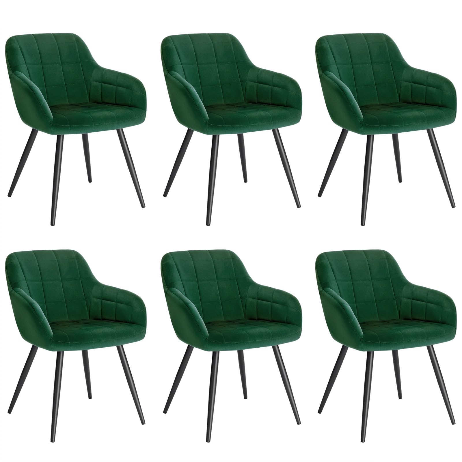 WOLTU Lot de 6 Chaise de Salle à Manger, Chaise de Cuisine rembourrée en Velours, Pied en métal,Vert Foncé.
