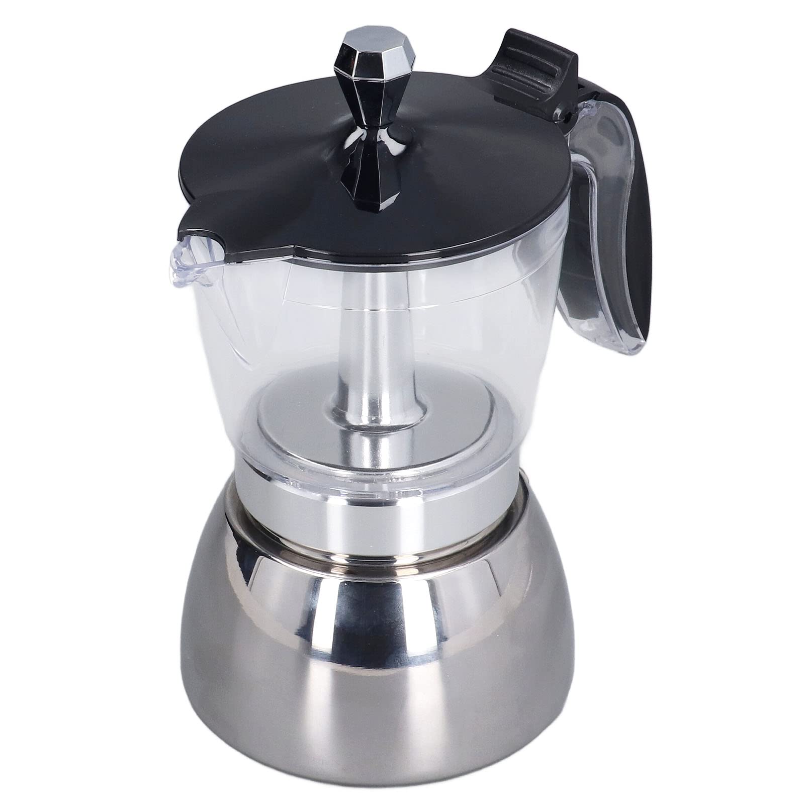HURRISE Moka Pot 6 tazas, cafetera clásica italiana de acero inoxidable, cafetera portátil con tapa de ABS transparente para cocina, camping, oficina