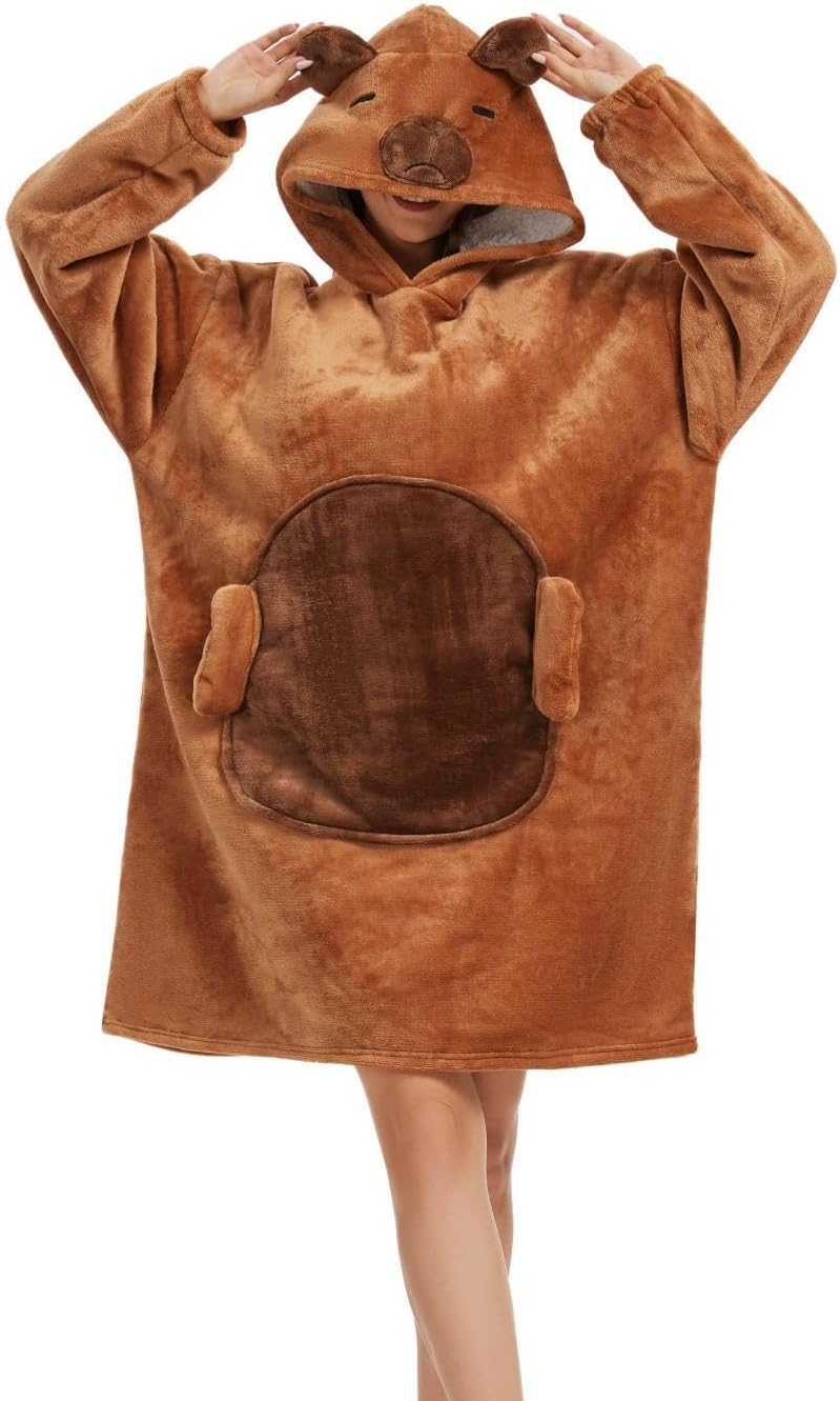 chuangminghangqi Oversized deken met capuchon voor volwassenen, warme fleecedeken met mouwen, uniseks, knuffelig sweatshirt met grote zak en capuchon, groot, wintercadeau, cocooning, pinguïn, M