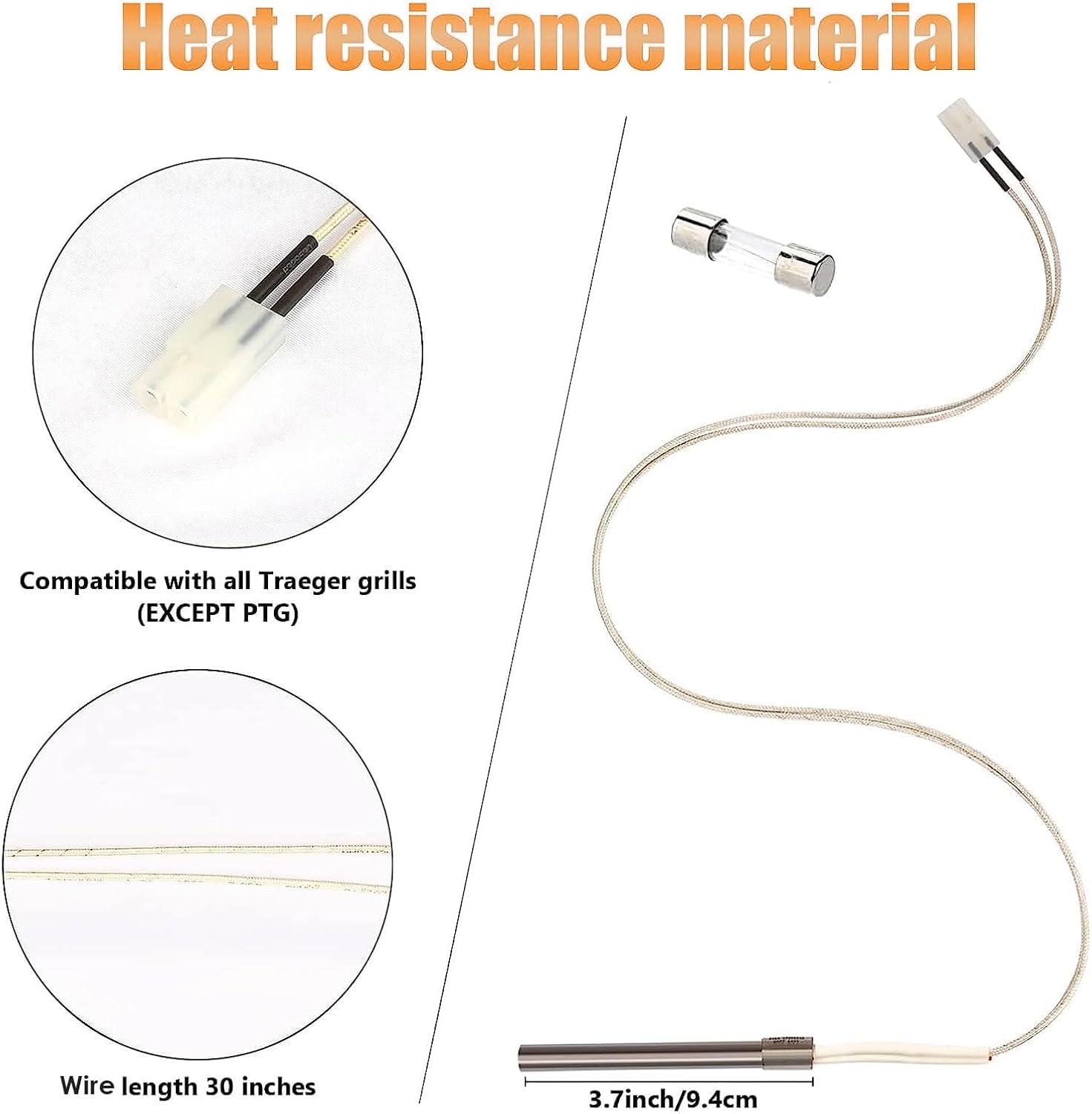 Fire Burn Pot and Hot Rod Ignitor Kit Replacement Parts for Traeger and Pit Boss Pellet Grill with Ash Remover, Screws and Fuse, Black Porcelain-Enameled