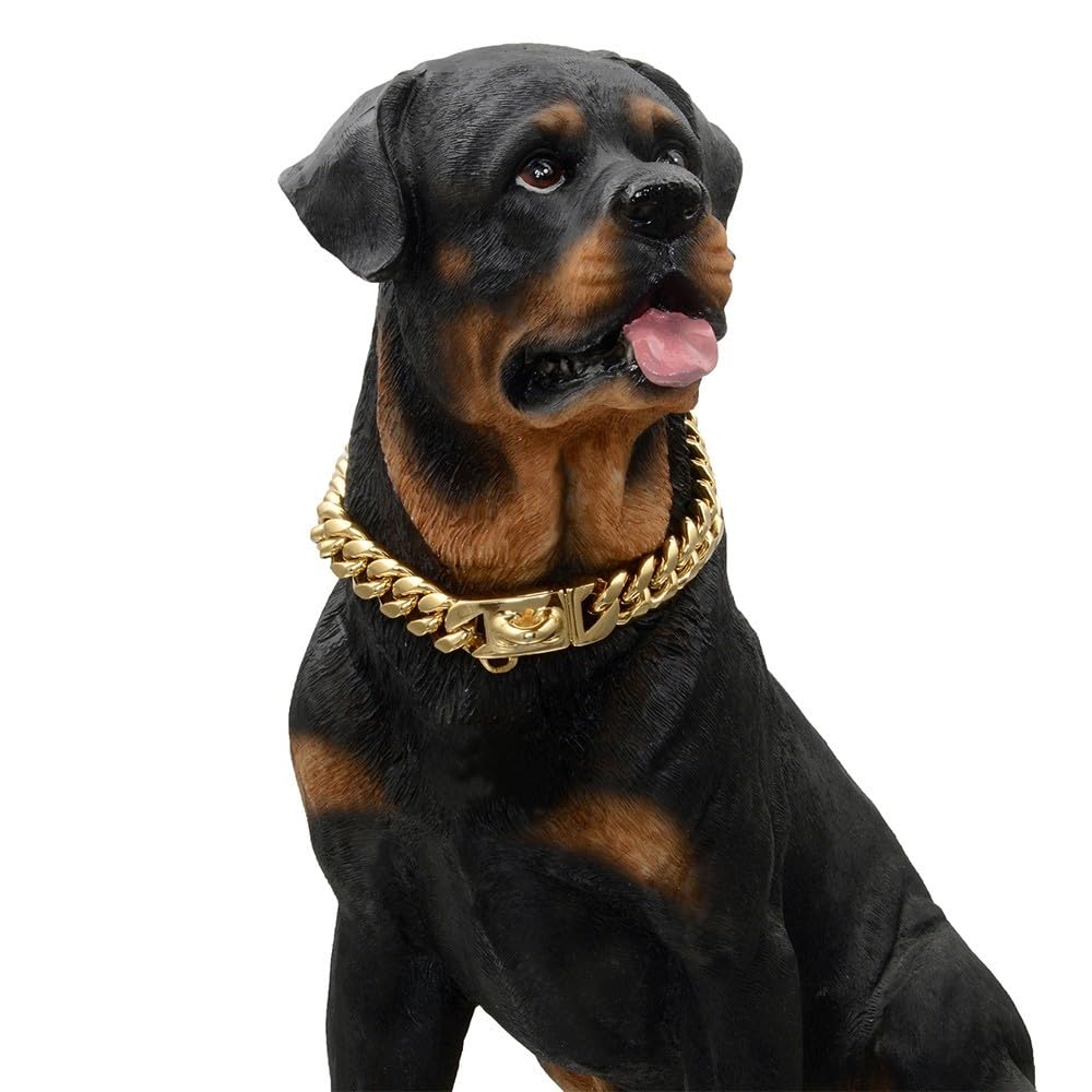 Collar cubano para perros, collar de acero inoxidable, 14mm de ancho, cadena para collar de perro, 26/31/36/41/46/51/56/61cm de longitud, collar dorado para perros de tamaño pequeño y mediano