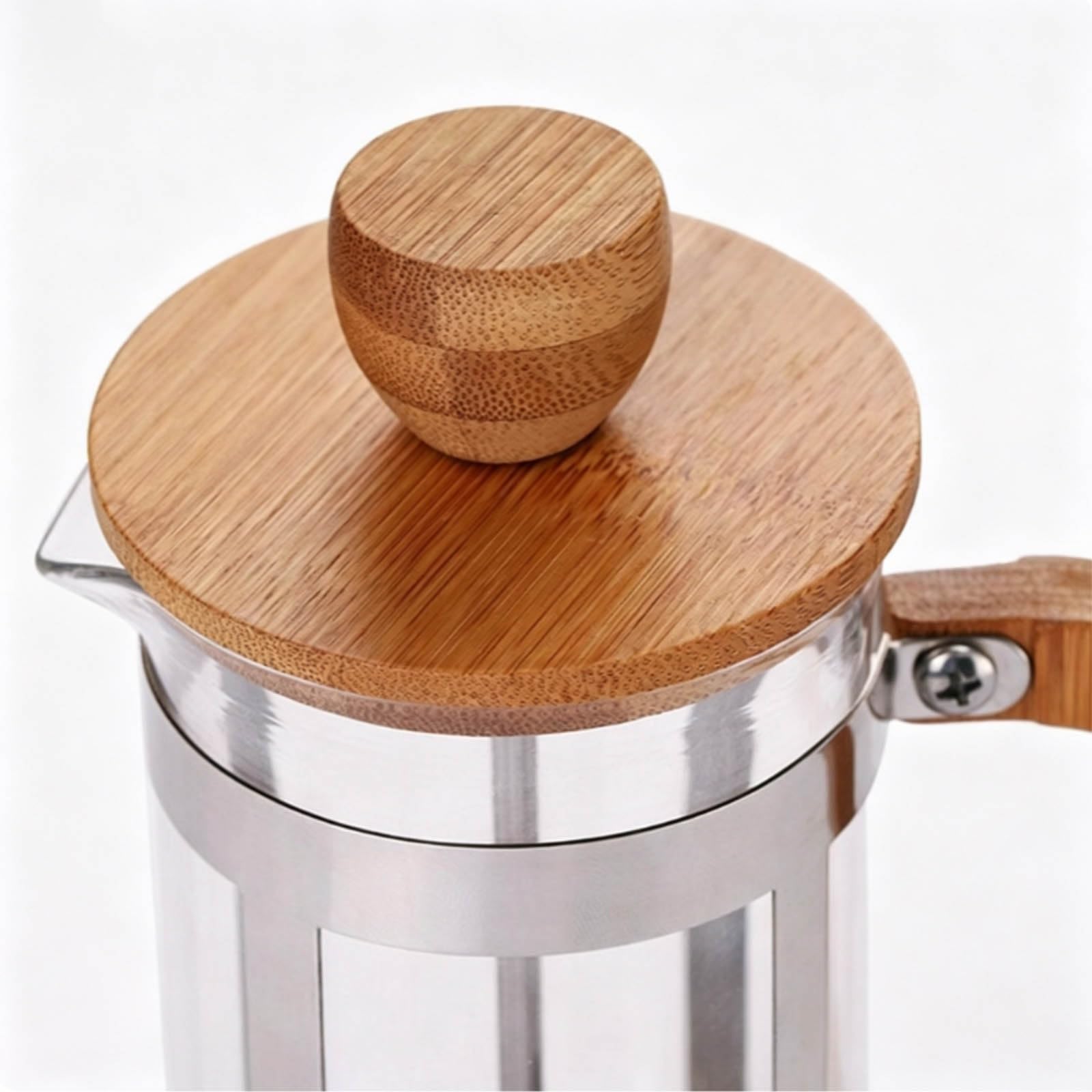 Cafetera émbolo Francesa con Tapa y asa bambú para Preparar Capuchino Moca | Cafetera émbolo, cafetera vidrio con tapa y asa de bambú, para hogar, oficina, viajes, individual(800ML)