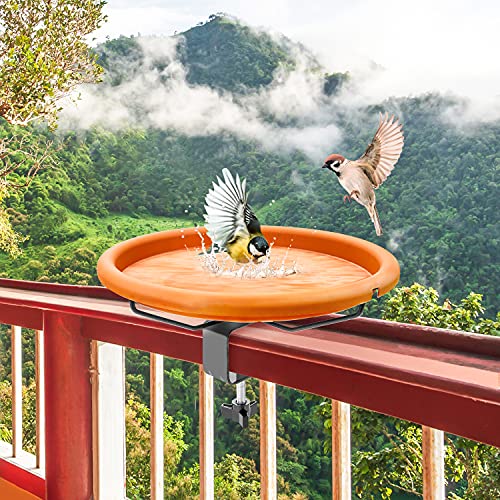 Urban Deco Bird Bath Bowl Outdoor Deck Mounted Bird Baths For Garden Balcony Bird Feeder For Railing Hummingbird Feeder Bath With Adjustable Sturdy Clamp Great For Attracting Birds - Red #TOP5