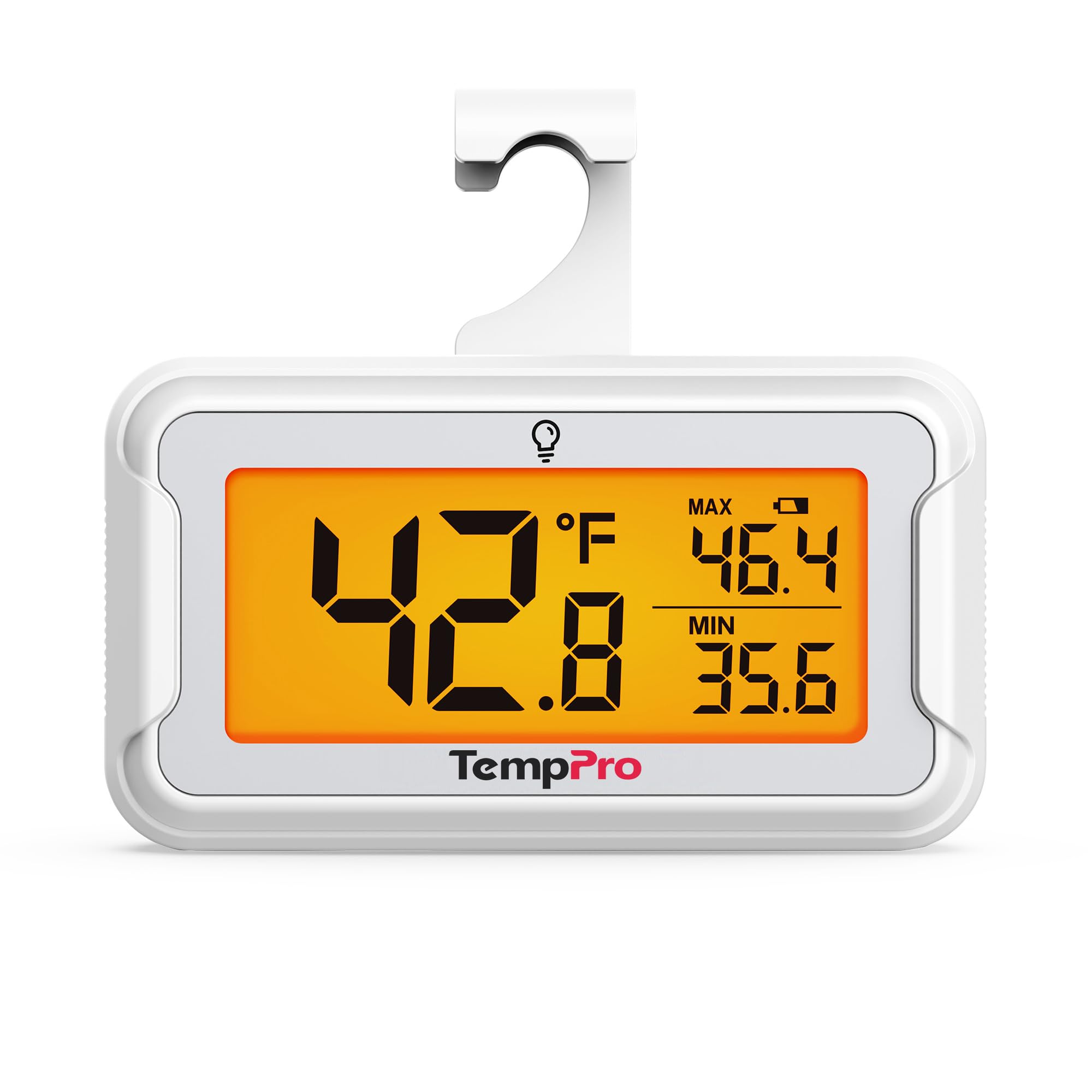 TempPro TP110 Büyük Işıklı LCD Ekranlı, Max/Min Kayıtlı Su Geçirmez Dijital Buzdolabı ve Dondurucu Termometresi (1 Adet)