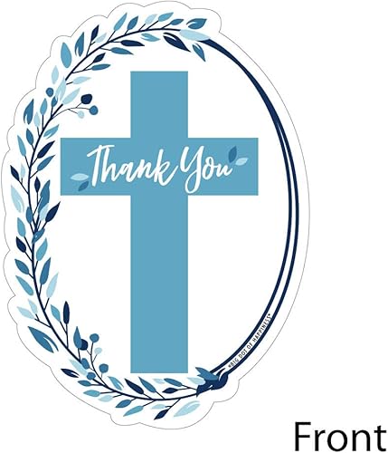 Miniatura 3 de Big Dot of Happiness Tarjetas azules elegantes en forma de cruz – Fiesta religiosa niño nota de agradecimiento con sobres – Juego de 12
