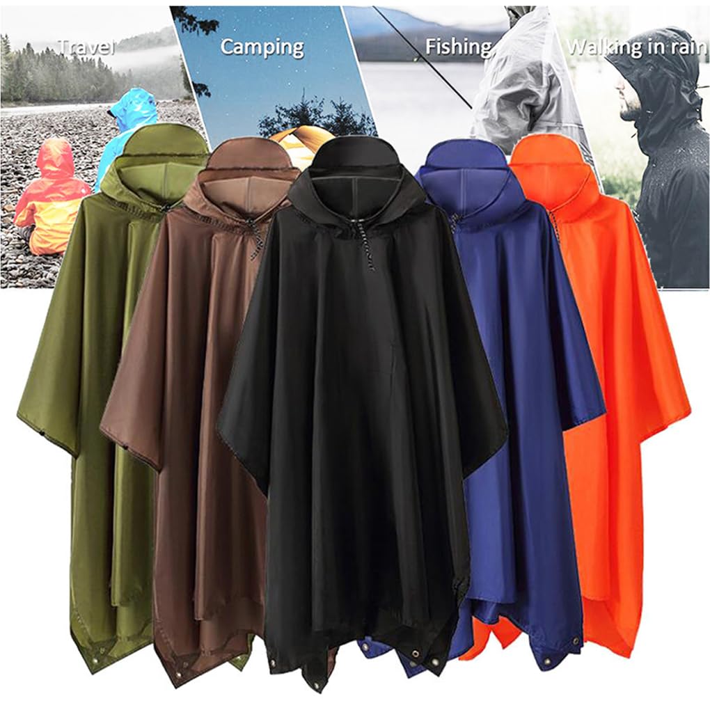 Poncho de lluvia largo multifuncional en chaqueta de emergencia para mujer, unisex, para adultos, montañismo, al aire libre, verde, Juego de 3 (verde), 42,5 EU