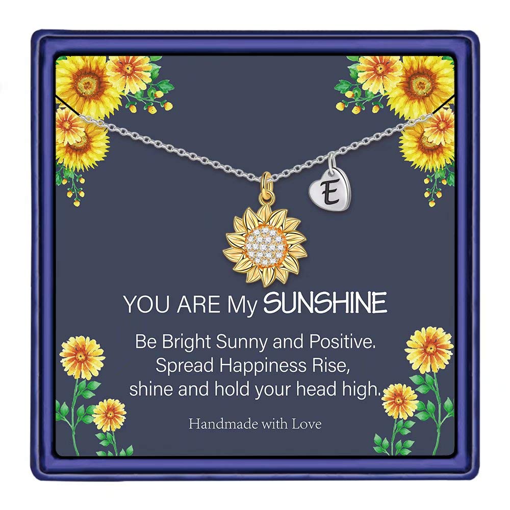 MONOOC Sunflower Necklace for Women Girls, 14K Real Gold Plated Initial Sunflower Pendant Necklace Jewelry Gifts Dainty You Are My Sunshine Letter Initial Necklaces for Women