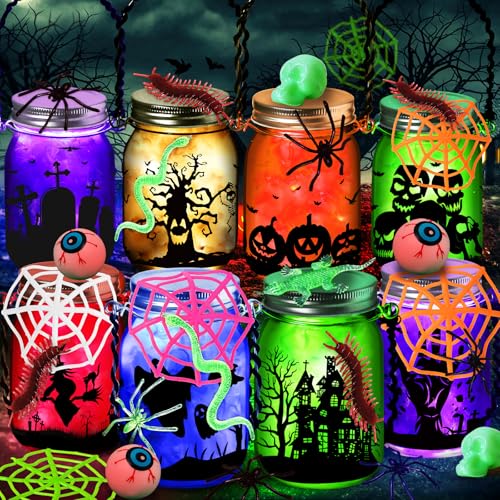 Halloween Crafts Activities For Kids Ages 4-12,8 Pack Glass Mason Jar...