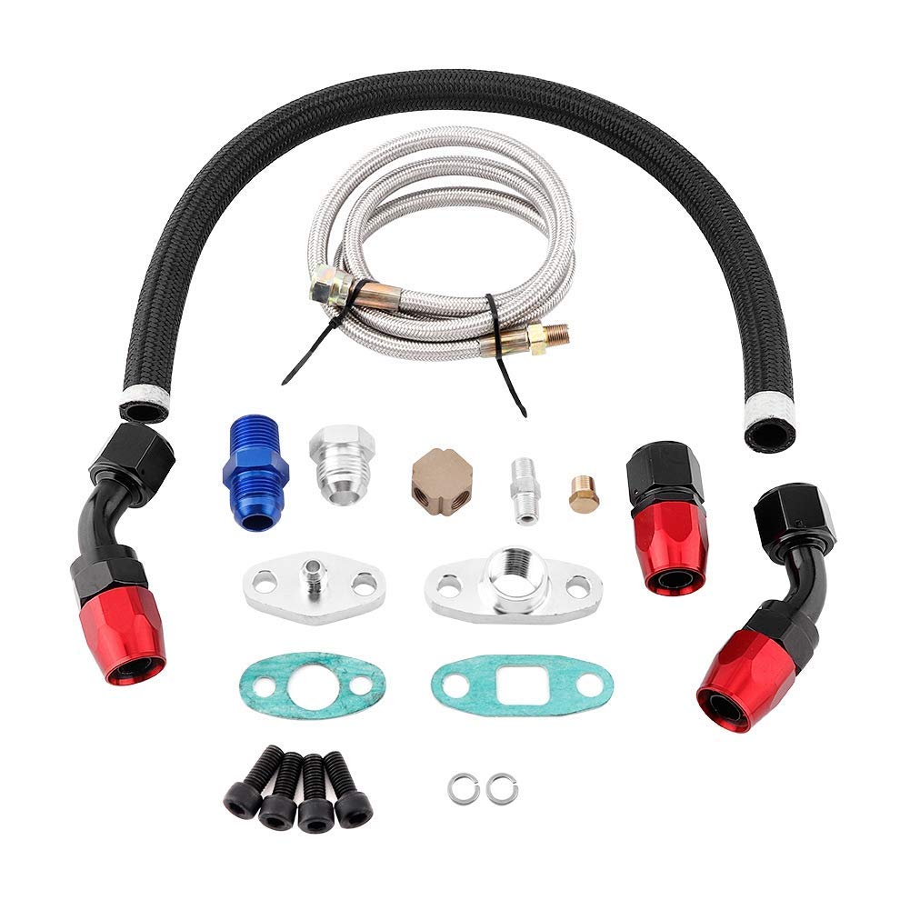 kit turbo Kit de línea de alimentación de aceite Turbo EVGATSAUTO, línea de retorno de alimentación de aceite Turbo AN10, juego de brida adaptadora para T3 T4 GT35 T70 T66