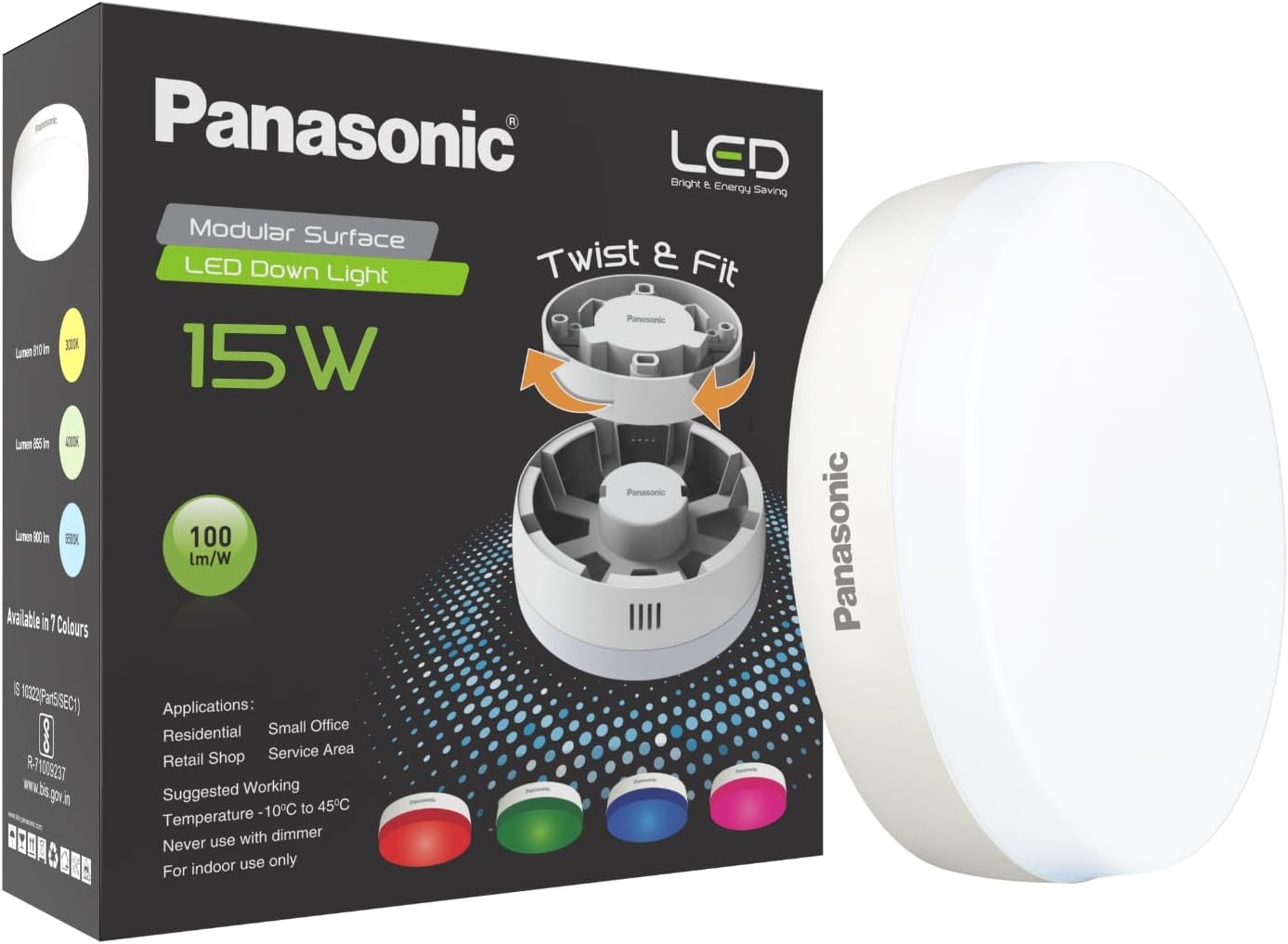 Polyvinyl Chloride 15W Led Modular Surface Light, 15W Twist & Fit Round Led Downlighter for Home, Office, 6500K Cool White Surface Light