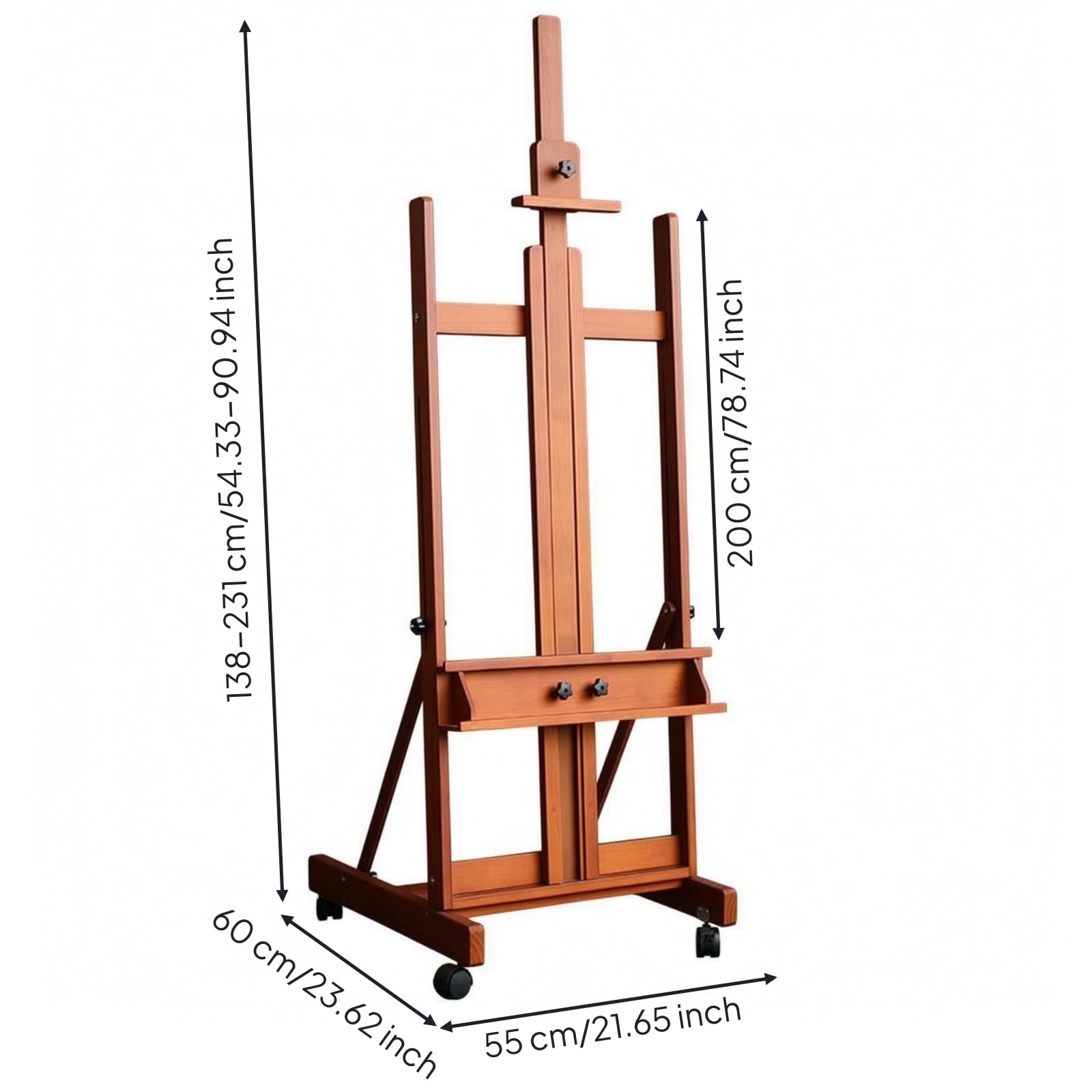 Klappstaffelei Holz Staffelei Bodenstaffelei Malerstaffelei Rollstaffelei aus Buchenholz mit Robustem Rechteckigem Standfuß Verstellbarem, color to 1, Mittel