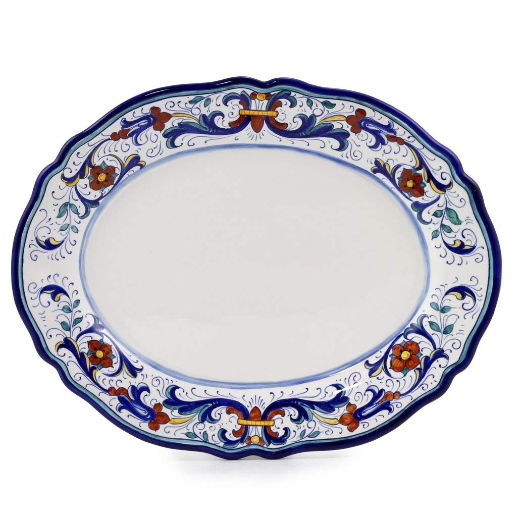 VECCHIA DERUTA: Oval platter [#008-VEC] - Authentic hand painted in Deruta, Italy. Original design. Shipped from the USA with Certificate of Authenticity.