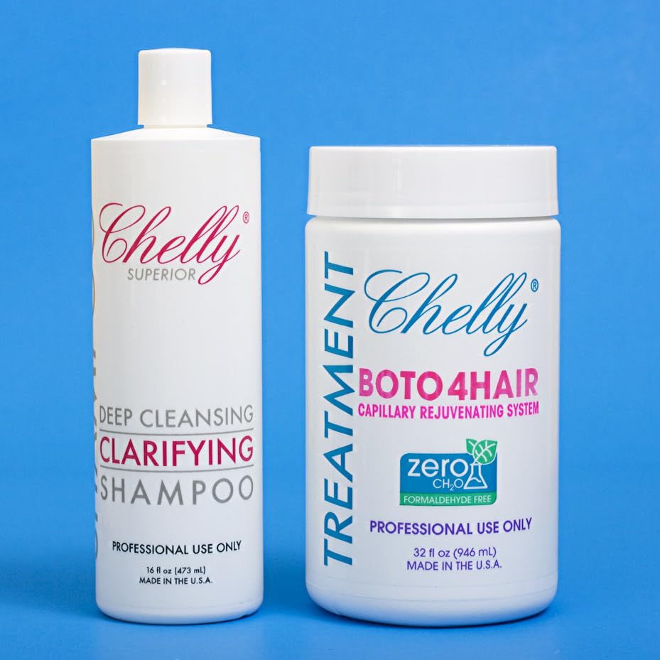 Combo Chelly tratamiento capilar sistema rejuvenecedor sin formaldehído 32 fl oz. + Champú aclarante 16 fl oz