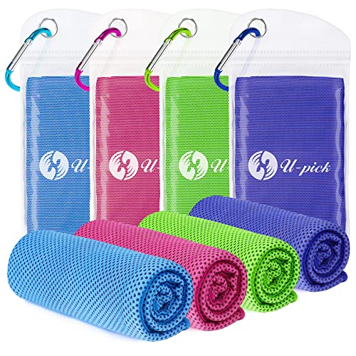 U-pick 4 Packs Cooling Towels for Neck and Face[40'x12'], Soft Breathable Chilly Towel, Cool Neck Rags, Sweat Towels for Gym, Yoga, Camping, Travel, Running, Golf (Blue/Darkblue/Pink/Green)