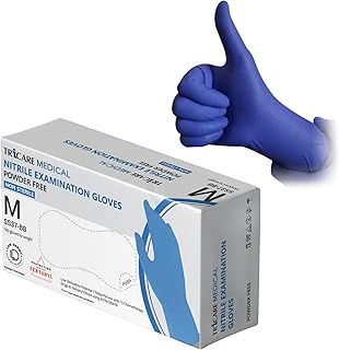 Low Derma Nitrile Exam Gloves, Blue, 4.7 mil, Medium Duty, Latex-Free, Powder-Free, Chemo Drug Tested, Medium, Box of 100