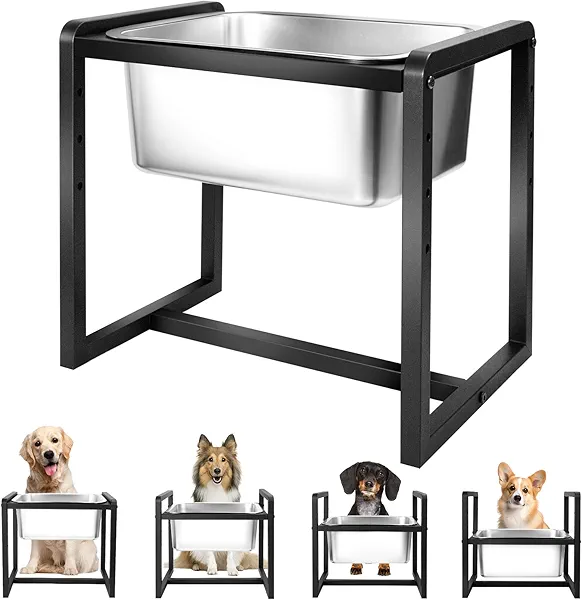 Adjustable Height Elevated Large Dog Water Bowls with Stainless Steel Bowls and Metal Stand，4-Level (8/10/12/14 Inches) Pet Bowl for Dogs for Large Medium Dogs - Durable, Easy to Clean (2gallon)