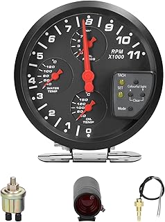 mewmewcat Medidor Multifuncional De Carro,5 polegadas 4 em 1 carro medidor multifuncional tacômetro pressão do óleo temperatura do óleo medidor de temperatura da água medidor de suporte função de