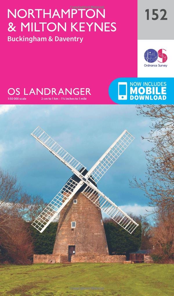 Ordnance Survey Unisex Pink Landranger 152 Northampton & Milton Keynes, Buckingham & Daventry Map With Digital Version,