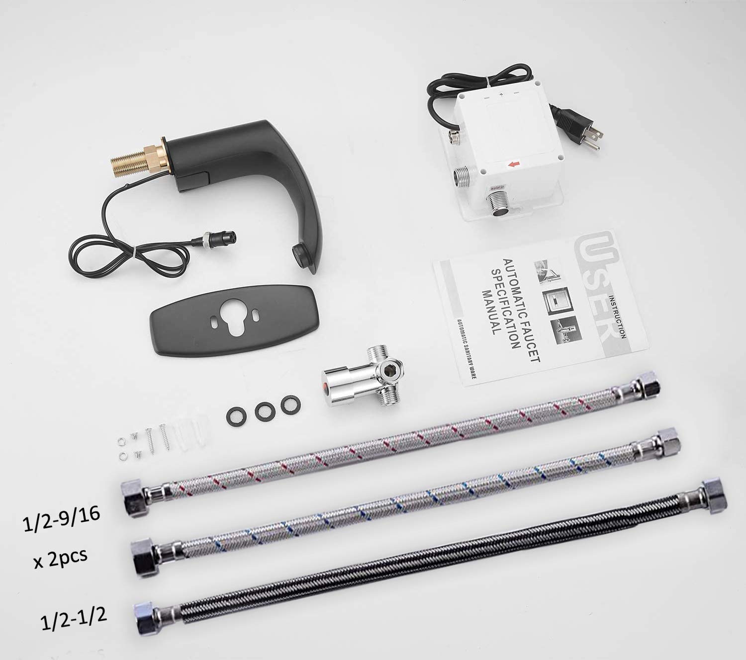 Automatic Bathroom Faucet Black Touchless Solid Brass Motion Activated Bath Tub Lavatory Basin Sink Vanity Aerator One Hole Brass Mixer Tap Touch-Free