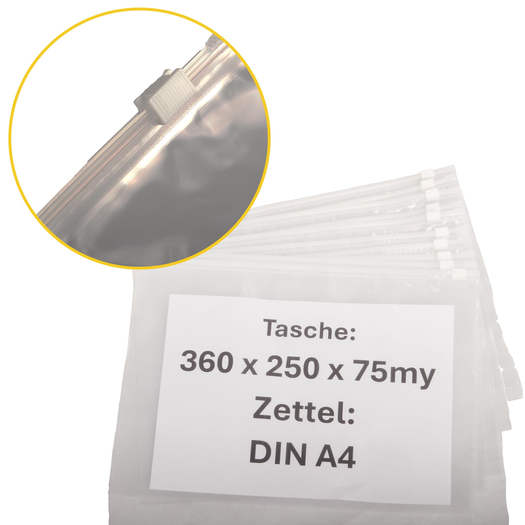 100 Cartelle Portadocumenti 360 x 250 mm, Sacchetti con Cerniera in LDPE | Buste trasparenti impermeabili e resistenti agli strappi con chiusura a scorrimento, ideali per documenti oltre formato A4