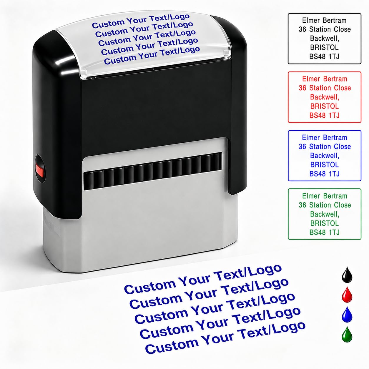 Sastridft Personalised Self-Inking Stamps Custom Business Stamp for Home Office & Business Use (4 Sizes, 4 Colors) Signature Stamps, Address Stamps, Business Stamps