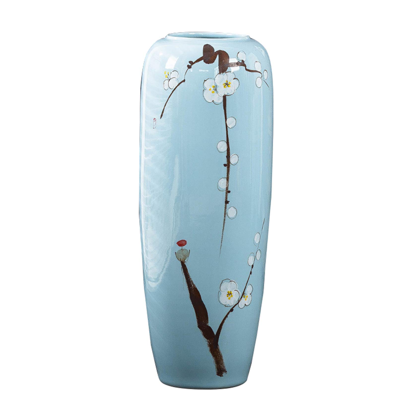 asdchZen Indoor Gardening Floor-Standing Large Vase, Hotel Lobby Welcome Corridor Decorative Vase Blue Ceramic Vase Plum Pattern Decorative Vase,26 * 60CM
