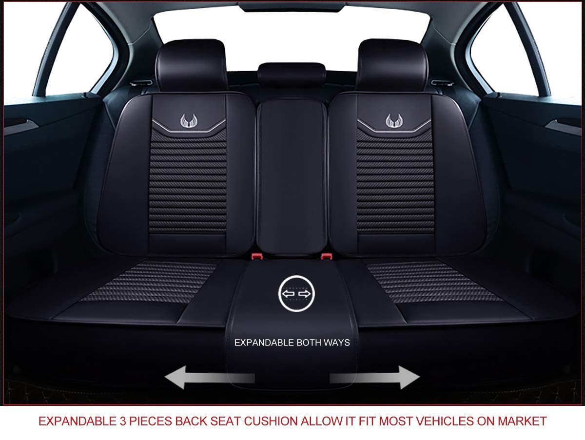OASIS AUTO Leather&Fabric Car Seat Covers, Faux Leatherette Automotive Vehicle Cushion Cover for Cars SUV Pick-up Truck Universal Fit Set Auto Interior Accessories (OS-008 Full Set, Black)